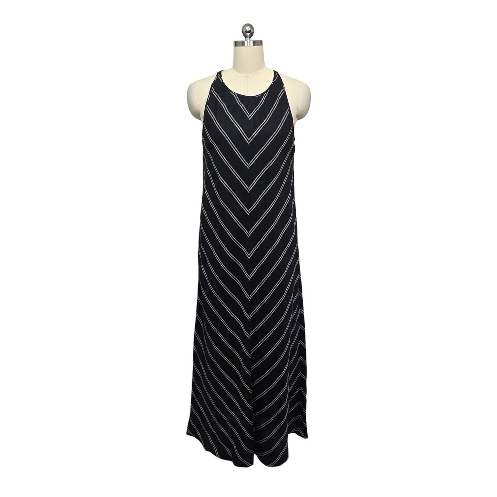 J. Crew Black‎ Chevron Stripe Maxi Dress Halter Neck Sleeveless Womens Size 4